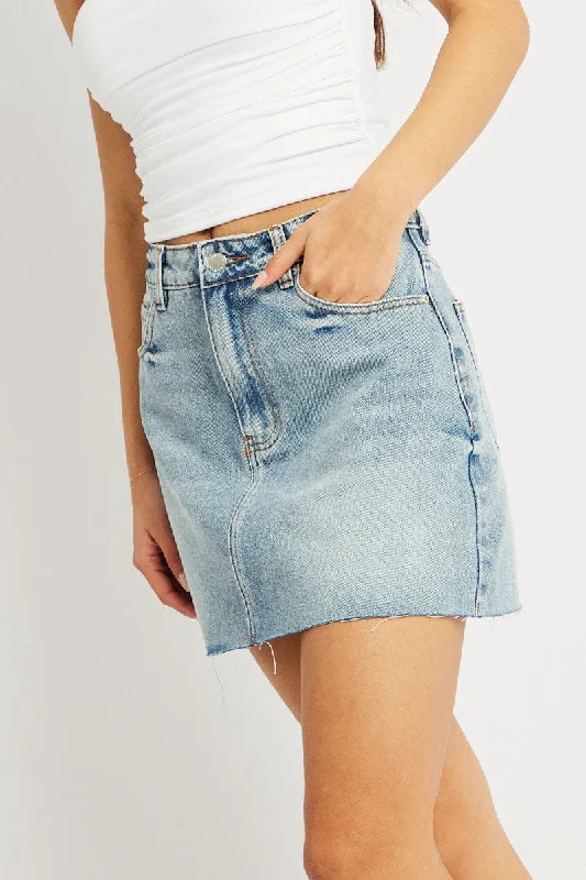 Denim Denim Mini Skirt Mid Rise Raw Edge