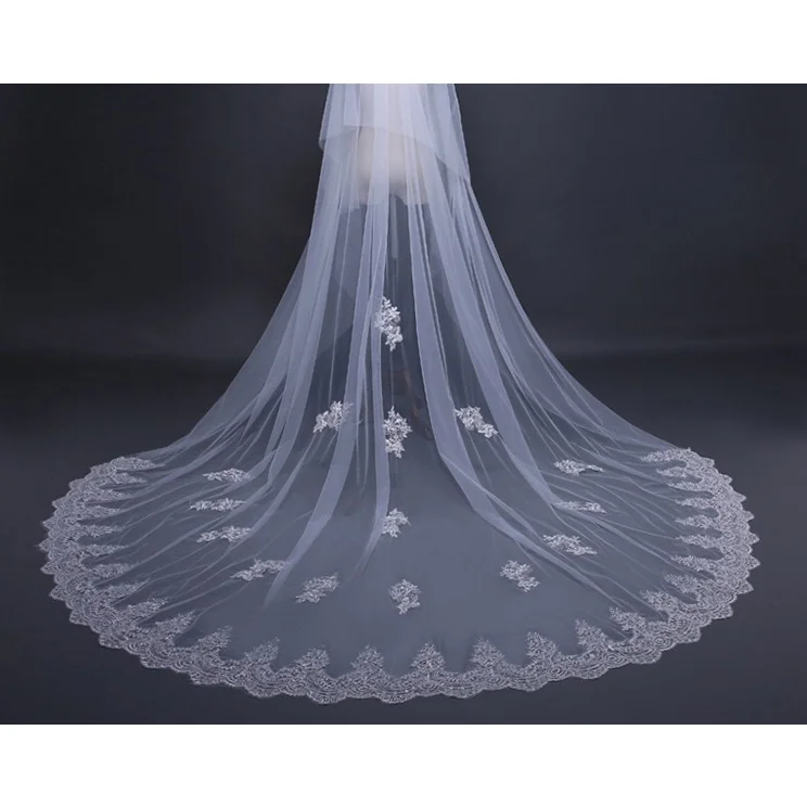 Stunning Royal Chantilly Lace Trim Cathedral veil