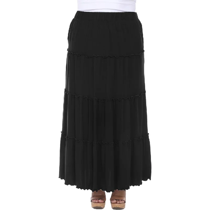 White Mark Womens Plus Knit Tiered Maxi Skirt