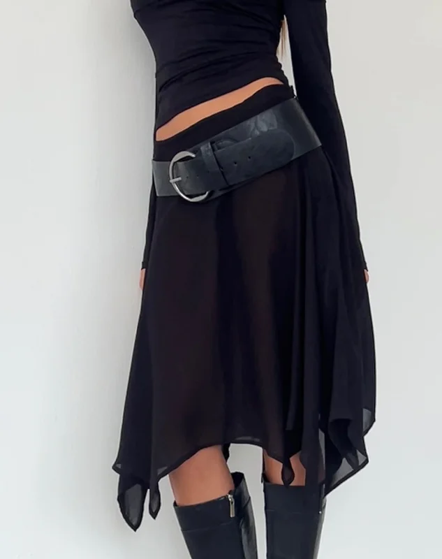 Albertha Midi Skirt in Chiffon Black