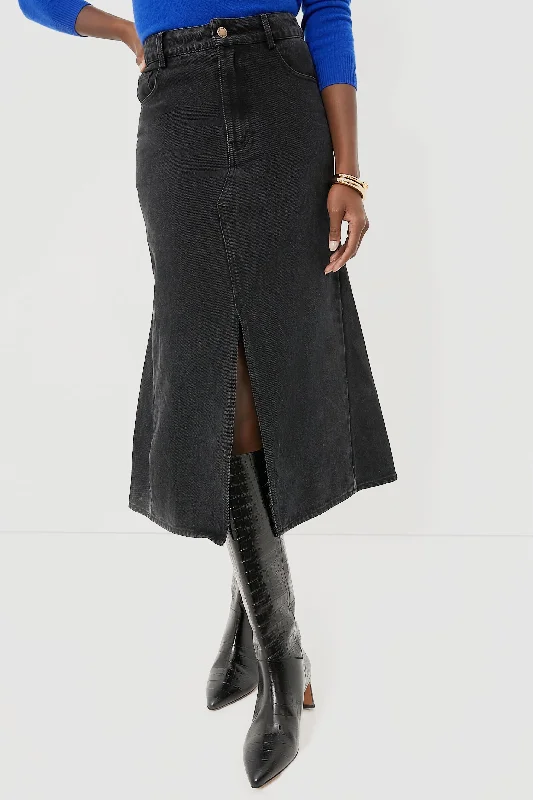 Washed Black Cyprus Midi Skirt