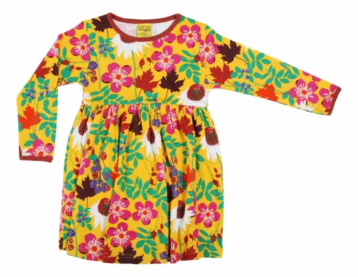 DUNS Long Sleeved Gathered Dress - Autumn Flower Yellow